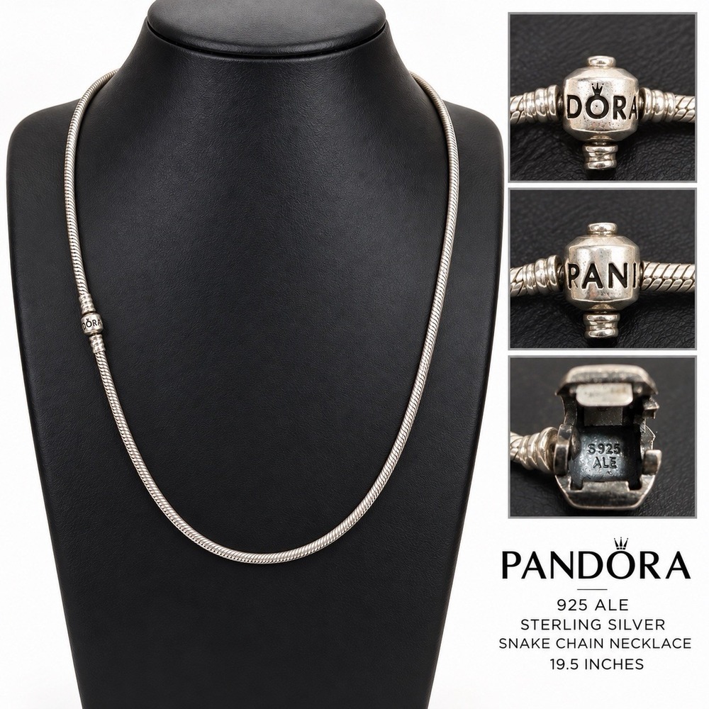Pandora 925 ALE Sterling Silver Snake Chain Necklace 19.5" Barrel Clasp 1.2 Oz